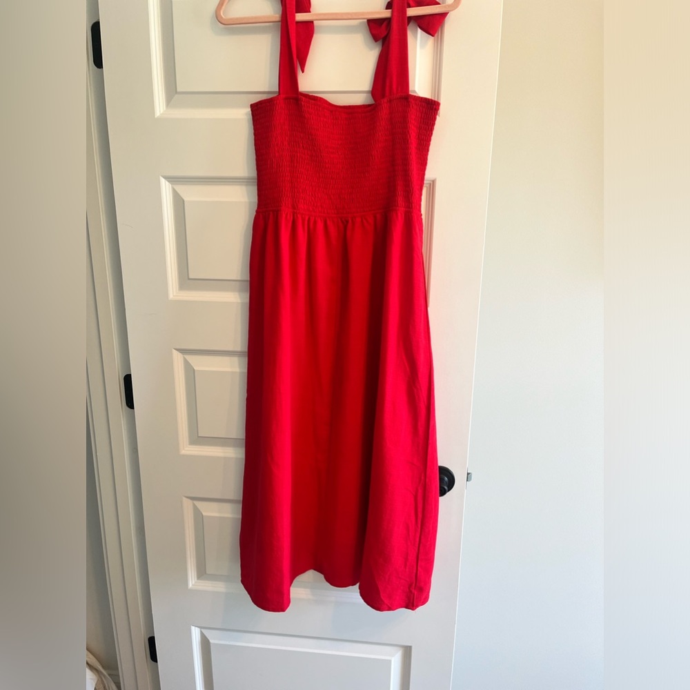Bright red summer dress with ties